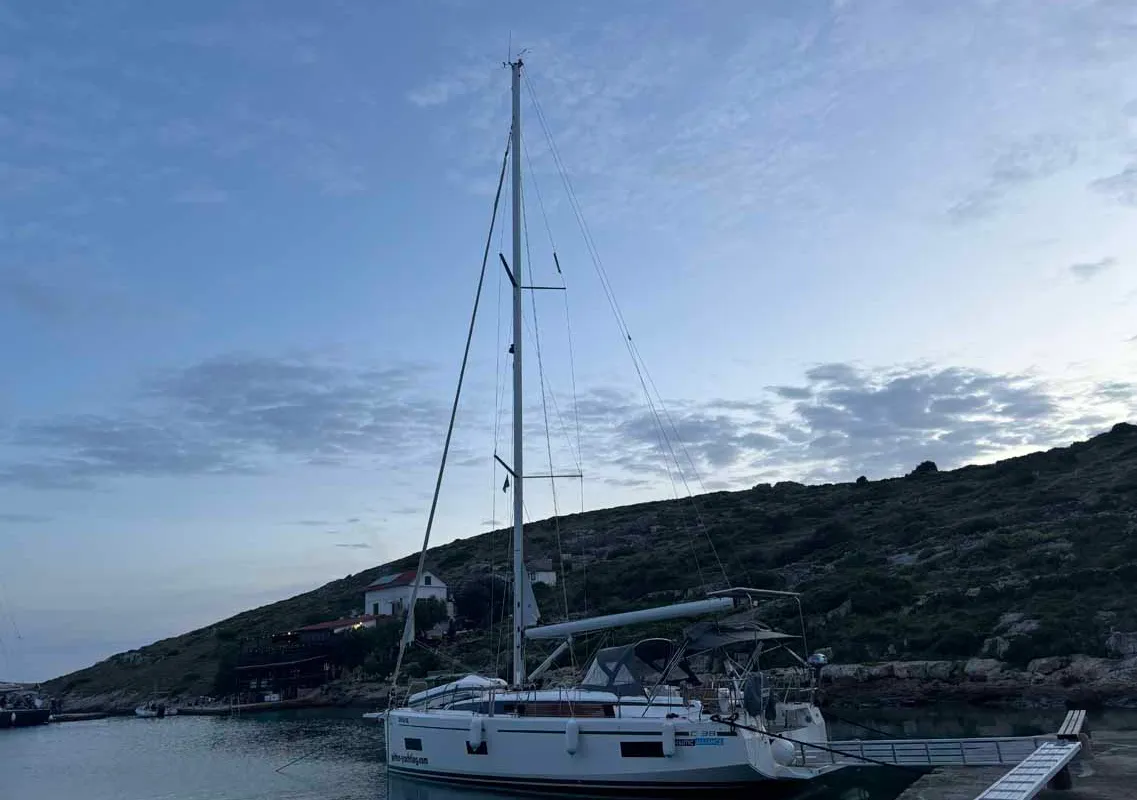 Exterior view of Selene, a Bavaria C38 sailboat at Murter, Croatia