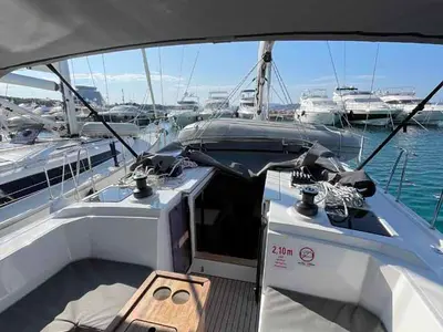 Deck of Selene, a Bavaria C38 sailboat at Murter, Croatia