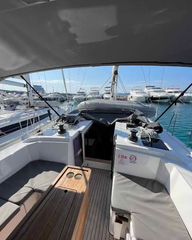 Deck of Selene, a Bavaria C38 sailboat at Murter, Croatia