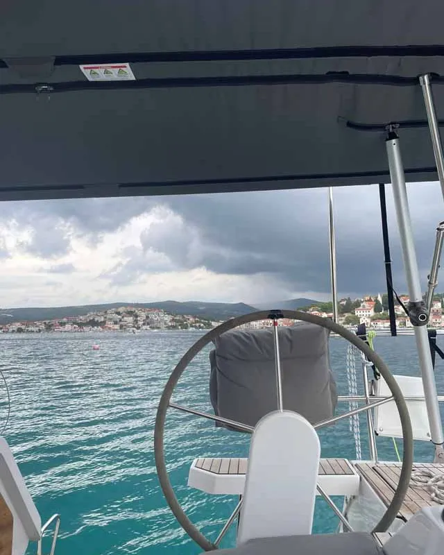 Cockpit of Selene, a Bavaria C38 sailboat at Murter, Croatia