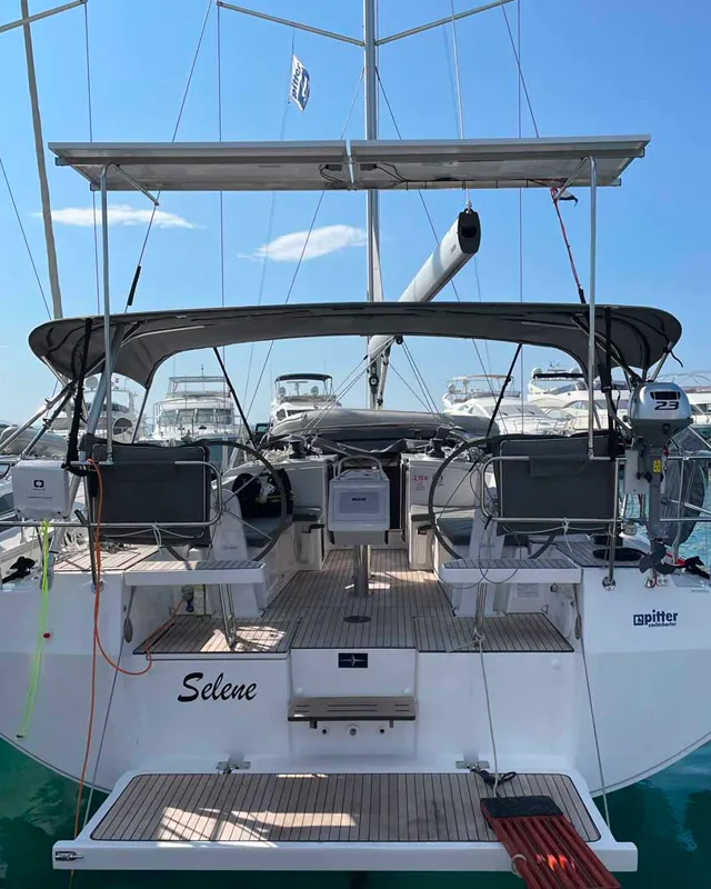 Cockpit of Selene, a Bavaria C38 sailboat at Murter, Croatia