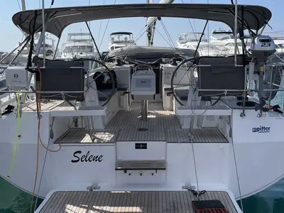 Cockpit of Selene, a Bavaria C38 sailboat at Murter, Croatia