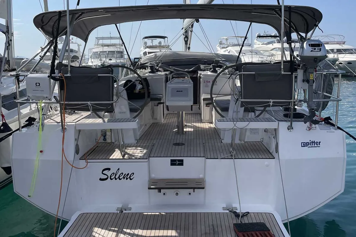 Cockpit of Selene, a Bavaria C38 sailboat at Murter, Croatia