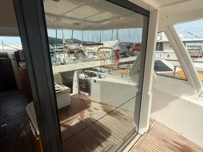 Galley of Rosa dei Venti, a Greenline 48 Fly motorboat at Rodi Garganico, Italy