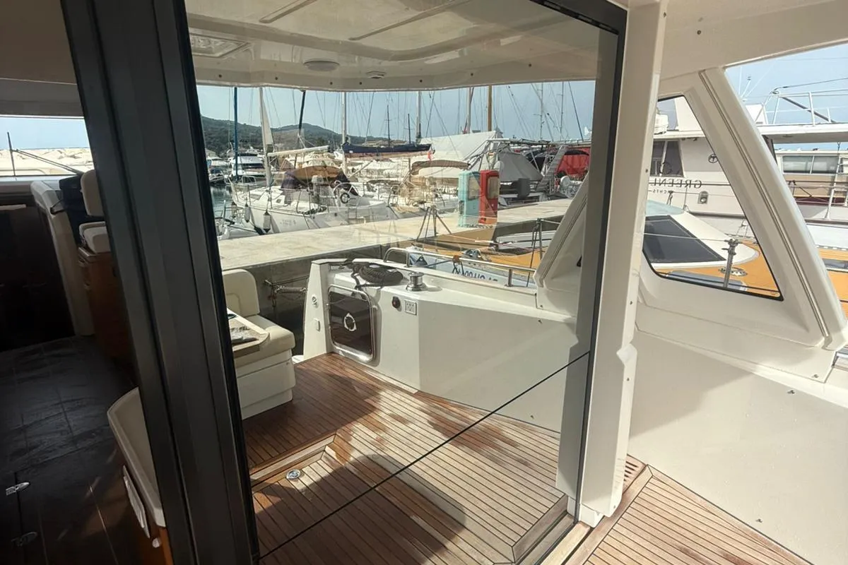 Galley of Rosa dei Venti, a Greenline 48 Fly motorboat at Rodi Garganico, Italy