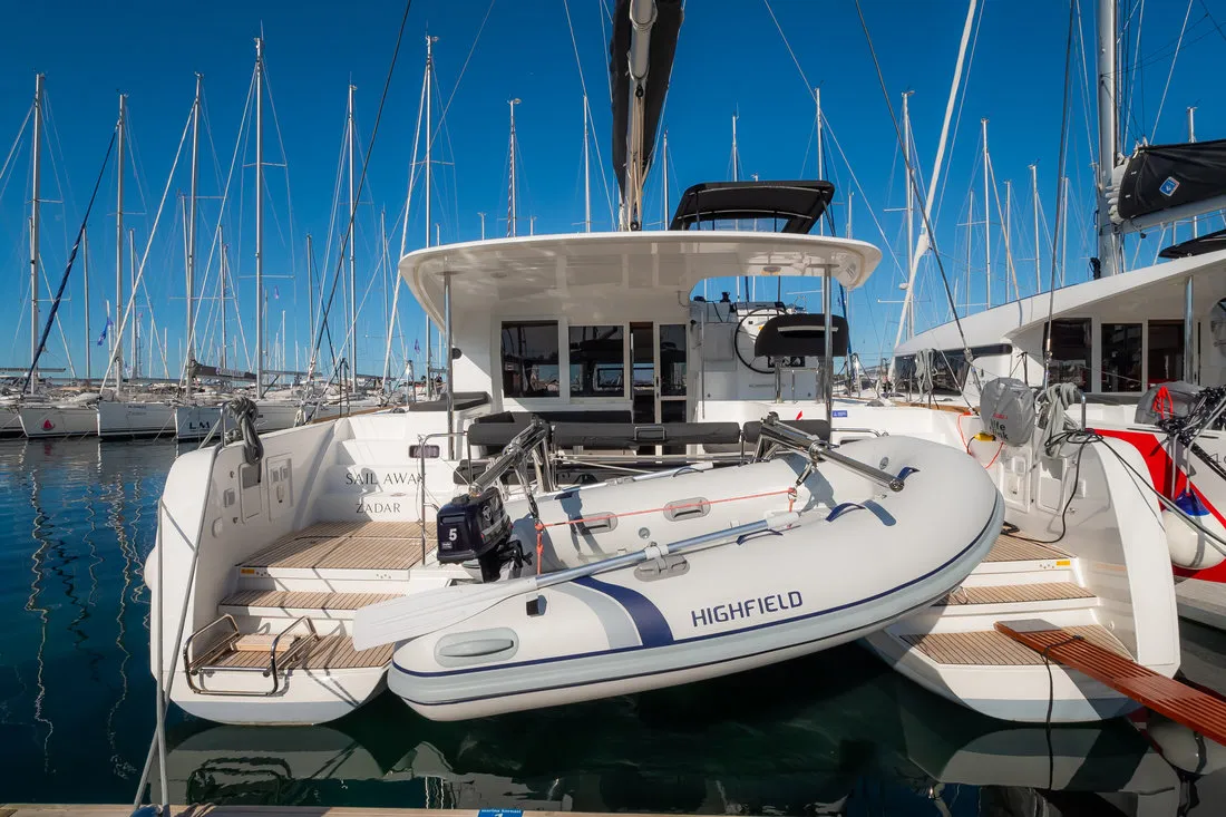 Exterior view of Sail Away, a Lagoon 40 catamaran at Grad Biograd na Moru, Croatia