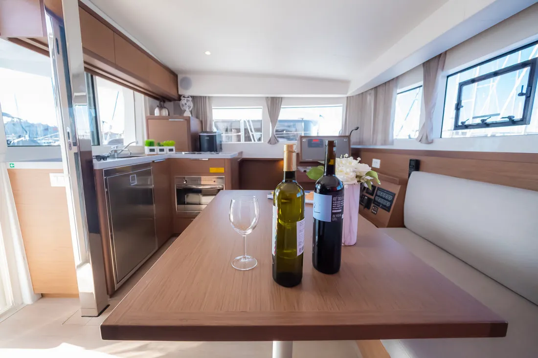 Salon of Sail Away, a Lagoon 40 catamaran at Grad Biograd na Moru, Croatia
