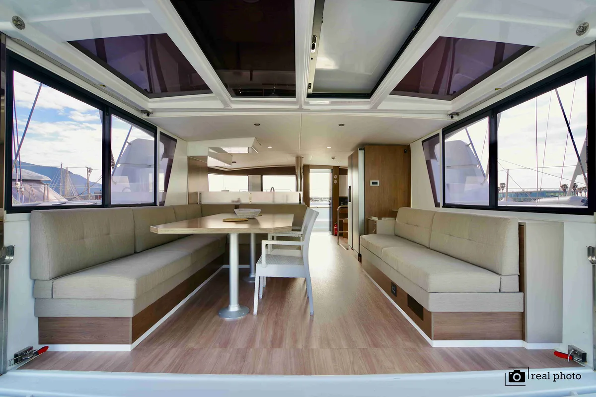 Salon of Monia, a Bali 4.6 catamaran at Castellammare di Stabia, Italy