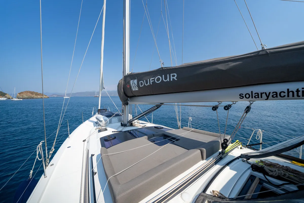 Deck of Pontika, a Dufour 470 sailboat at Fethiye, Turkey