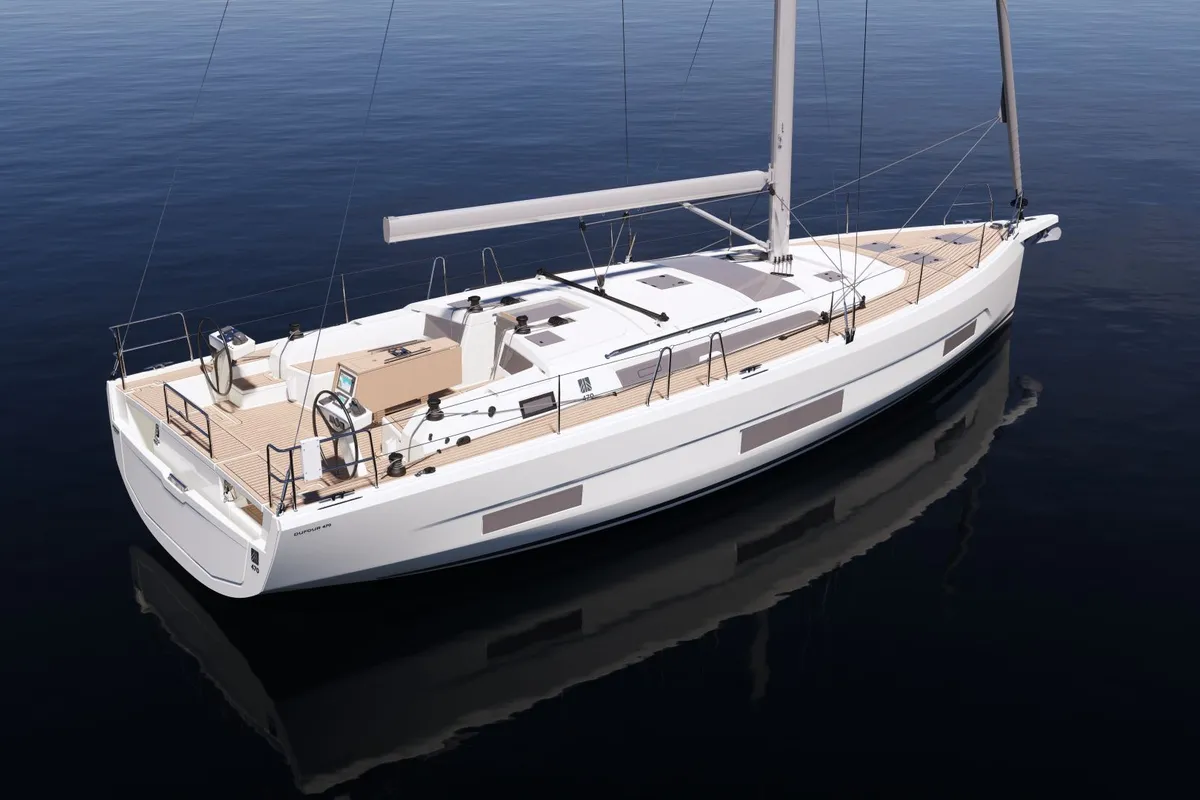Exterior view of Pontika, a Dufour 470 sailboat at Fethiye, Turkey