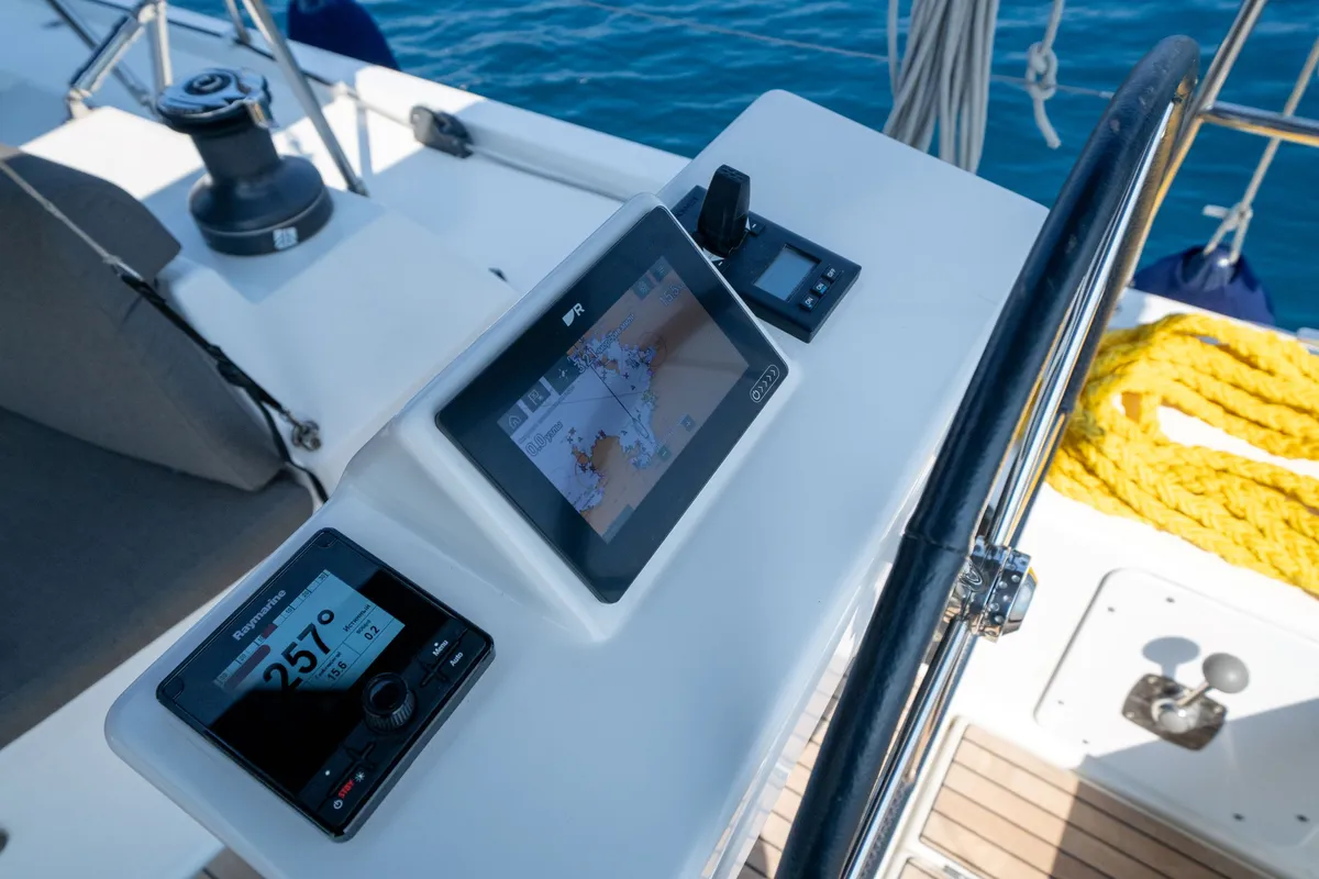 Cockpit of Pontika, a Dufour 470 sailboat at Fethiye, Turkey