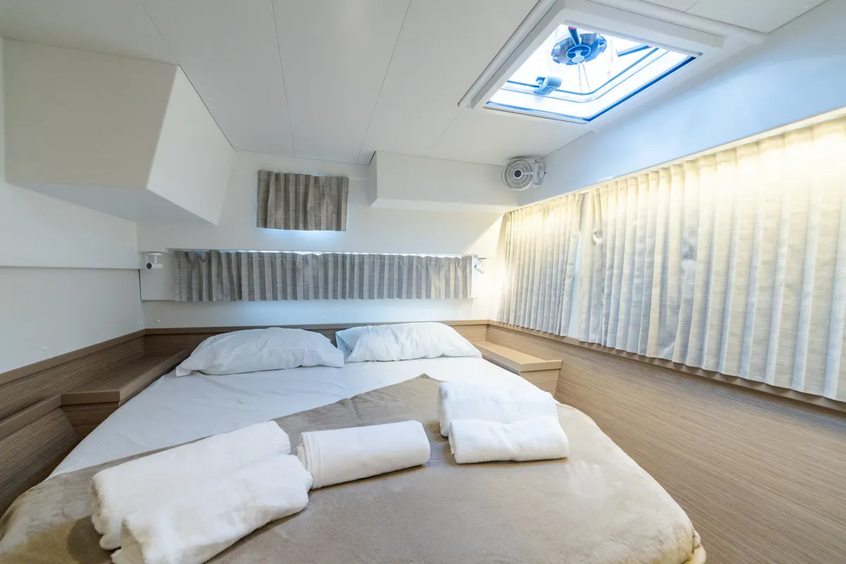 Cabin on Sirius - Comfort Line, a Lagoon 42 catamaran at Castellammare del Golfo, Italy