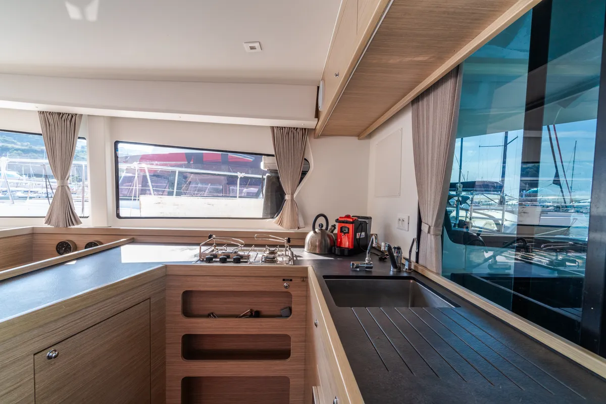 Galley of Sirius - Comfort Line, a Lagoon 42 catamaran at Castellammare del Golfo, Italy