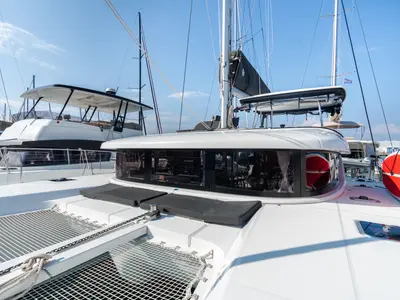 Deck of Sirius - Comfort Line, a Lagoon 42 catamaran at Castellammare del Golfo, Italy