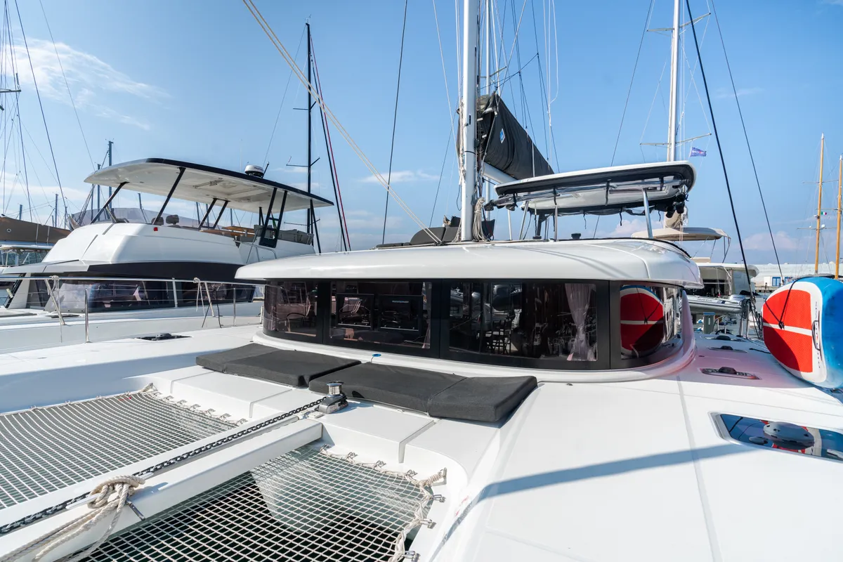 Deck of Sirius - Comfort Line, a Lagoon 42 catamaran at Castellammare del Golfo, Italy