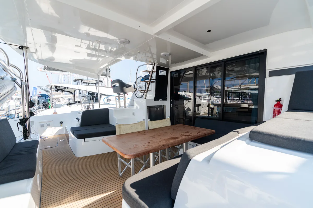 Deck of Sirius - Comfort Line, a Lagoon 42 catamaran at Castellammare del Golfo, Italy