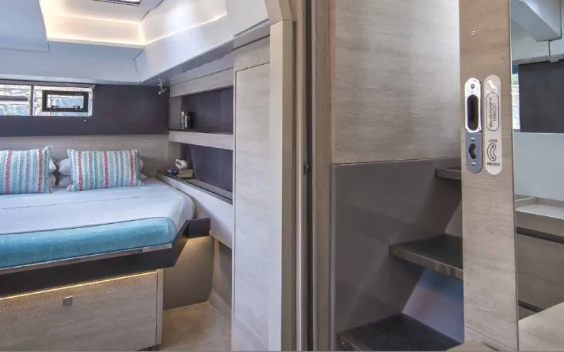 Cabin on Never Give Up, a Leopard 50 catamaran at Ventimiglia, Italy
