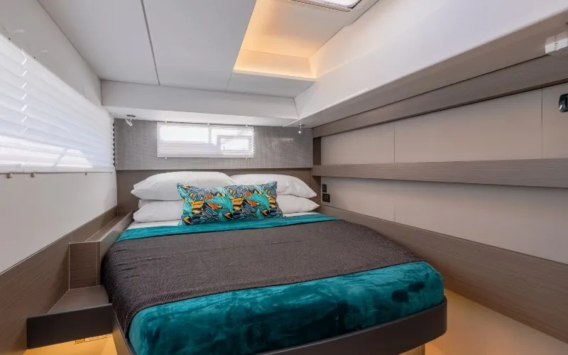 Cabin on Never Give Up, a Leopard 50 catamaran at Ventimiglia, Italy