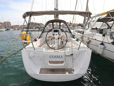 Cockpit of Cosma, a Jeanneau Sun Odyssey 33i sailboat at Grad Biograd na Moru, Croatia