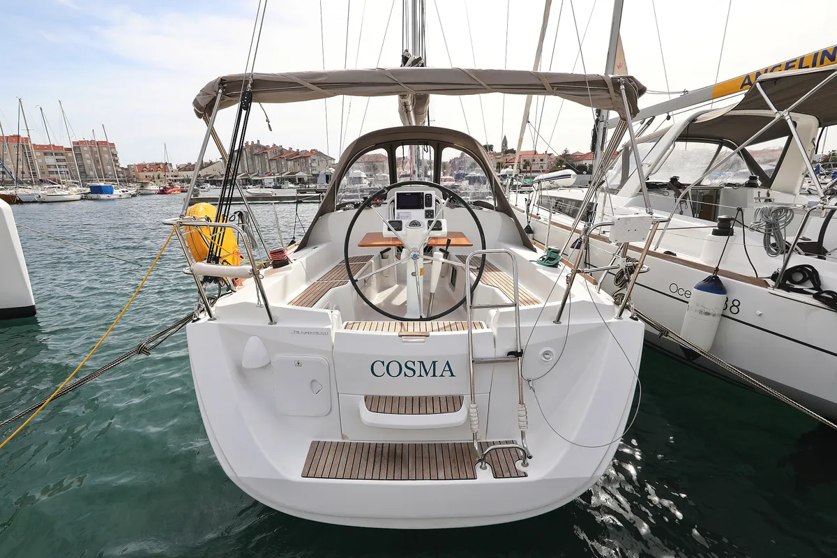 Cockpit of Cosma, a Jeanneau Sun Odyssey 33i sailboat at Grad Biograd na Moru, Croatia