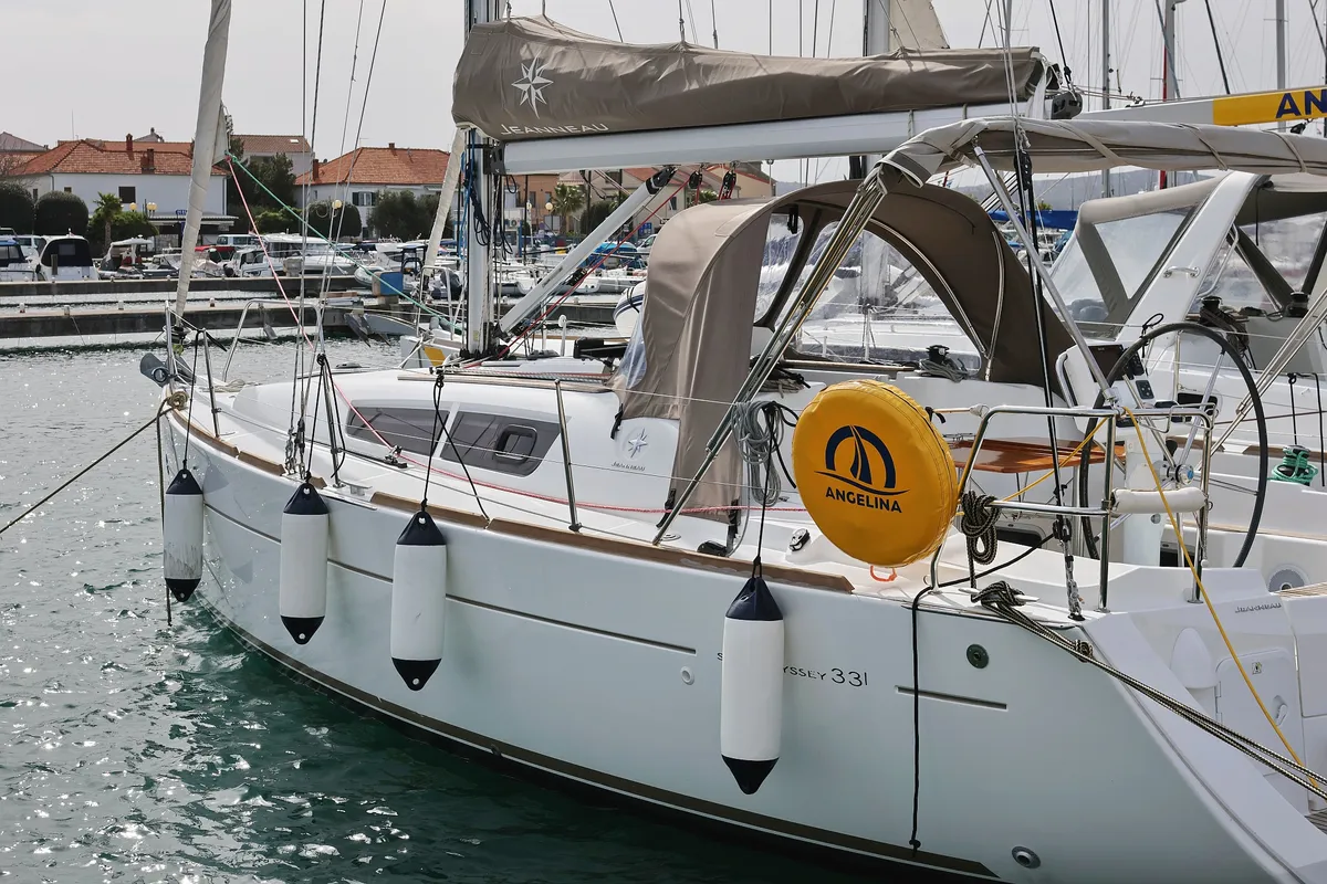 Exterior view of Cosma, a Jeanneau Sun Odyssey 33i sailboat at Grad Biograd na Moru, Croatia