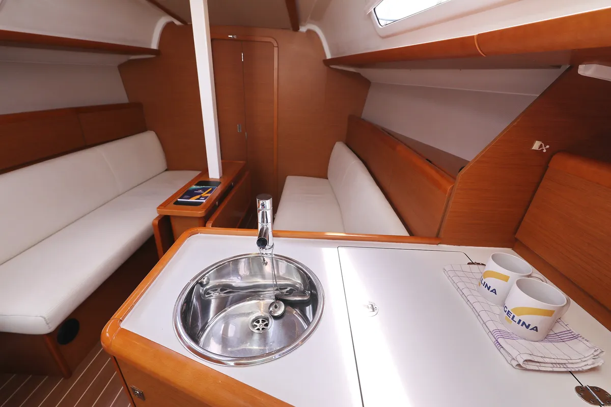 Galley of Cosma, a Jeanneau Sun Odyssey 33i sailboat at Grad Biograd na Moru, Croatia