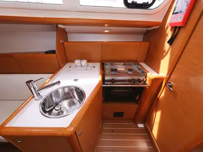 Galley of Cosma, a Jeanneau Sun Odyssey 33i sailboat at Grad Biograd na Moru, Croatia