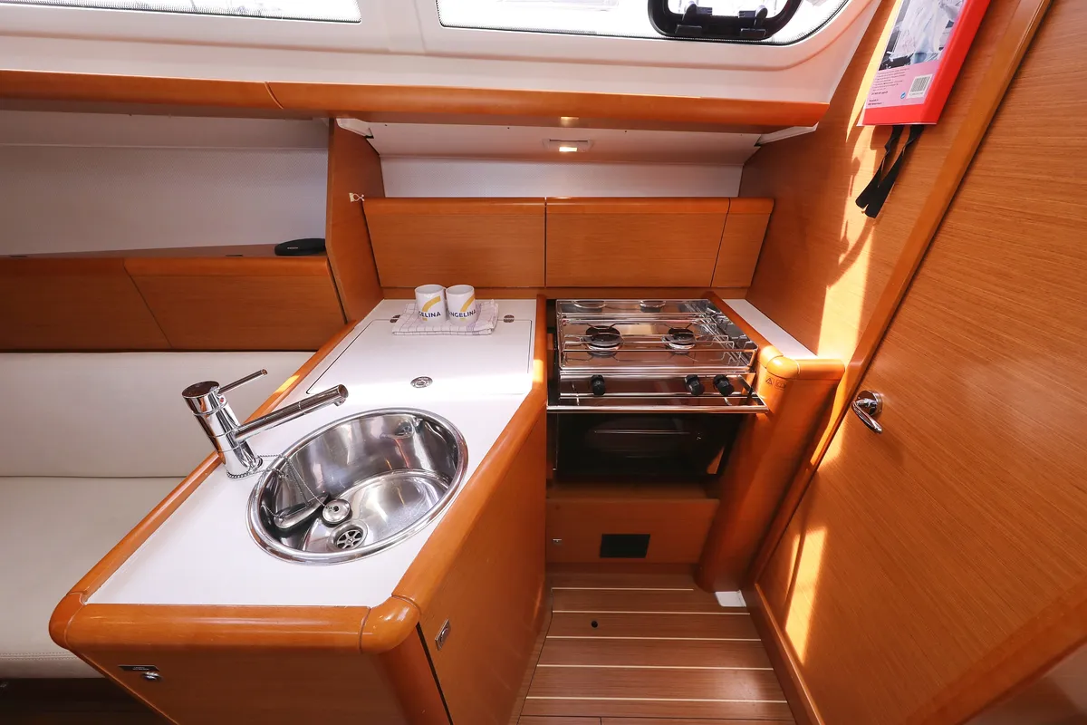 Galley of Cosma, a Jeanneau Sun Odyssey 33i sailboat at Grad Biograd na Moru, Croatia