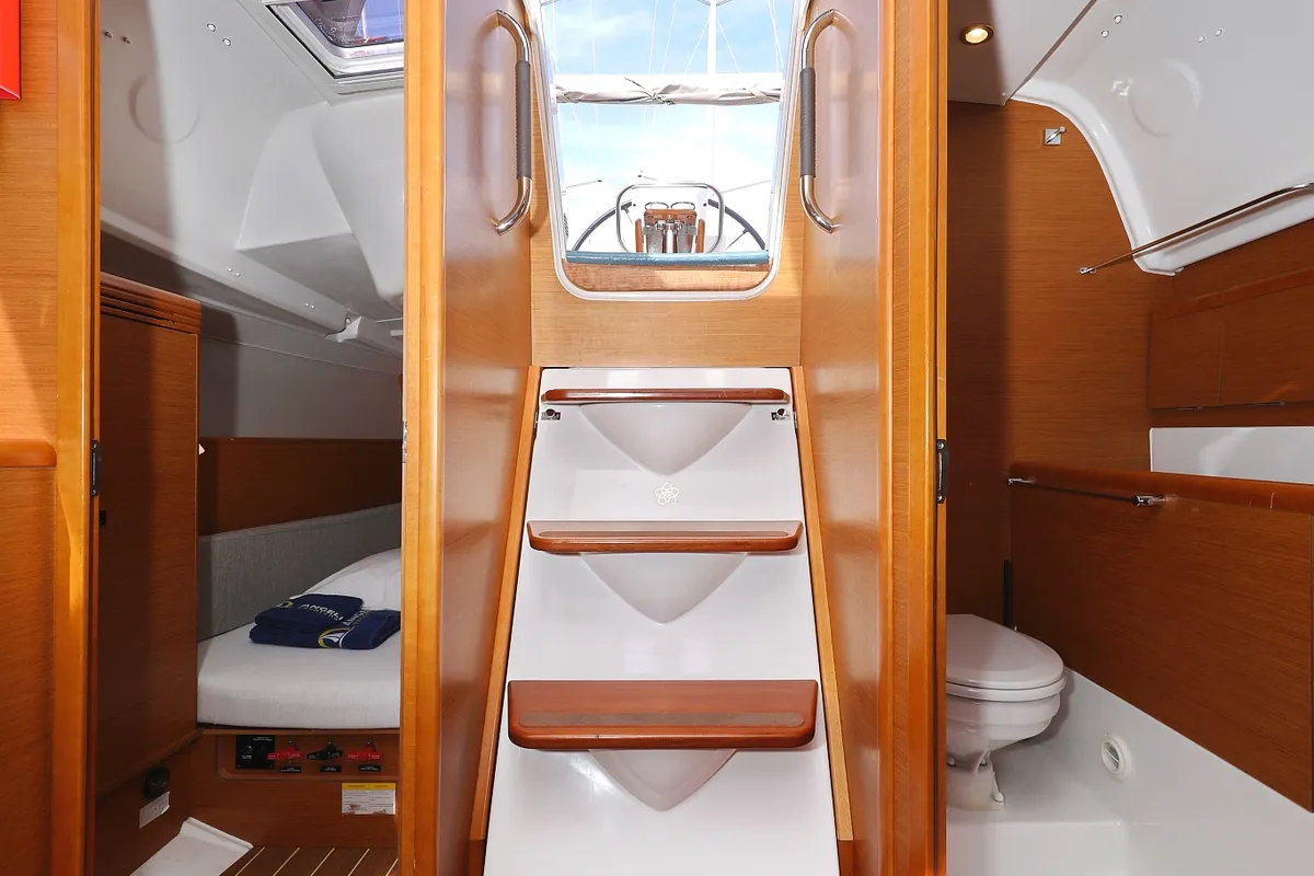 Salon of Cosma, a Jeanneau Sun Odyssey 33i sailboat at Grad Biograd na Moru, Croatia