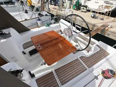 Deck of Cosma, a Jeanneau Sun Odyssey 33i sailboat at Grad Biograd na Moru, Croatia