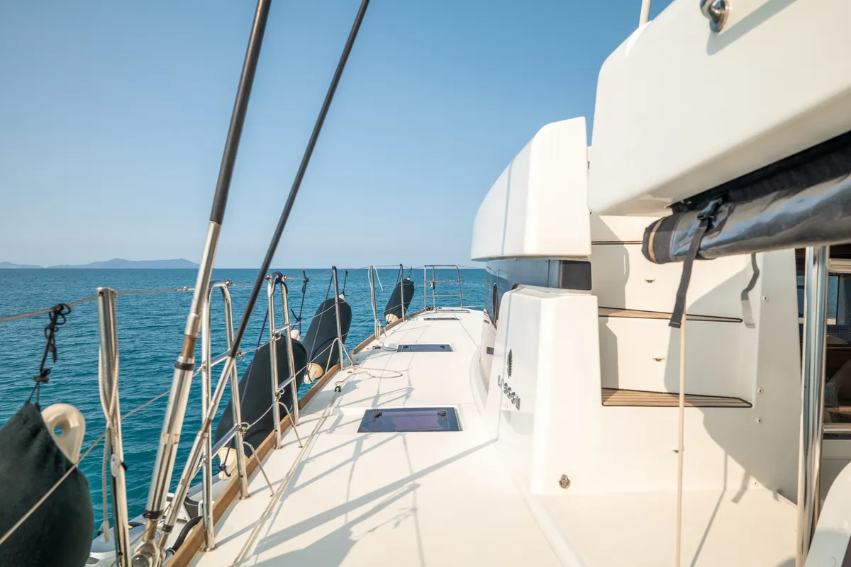 Deck of Fico - Premium line , a Lagoon 52F catamaran at Tonnarella, Italy