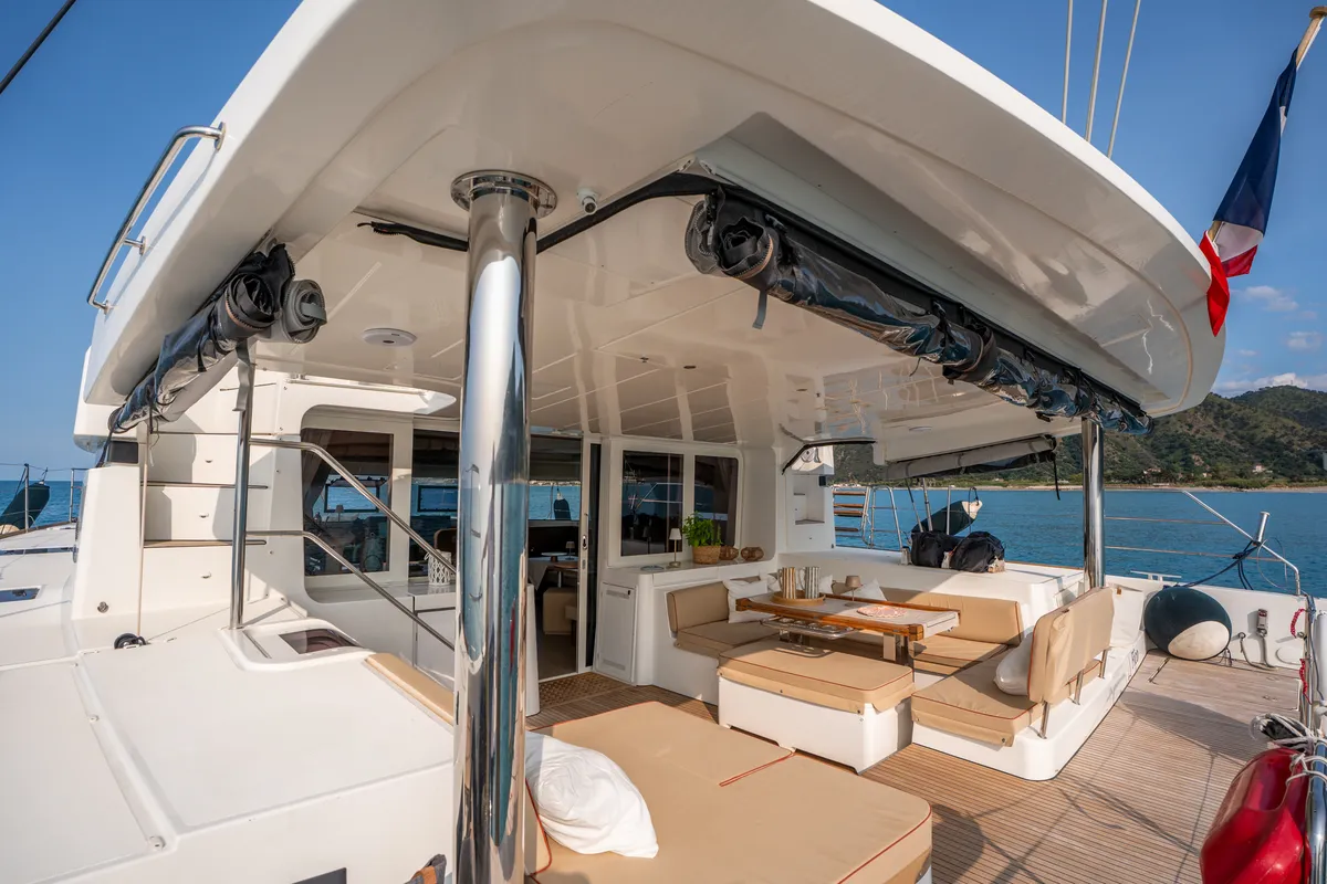 Deck of Fico - Premium line , a Lagoon 52F catamaran at Tonnarella, Italy