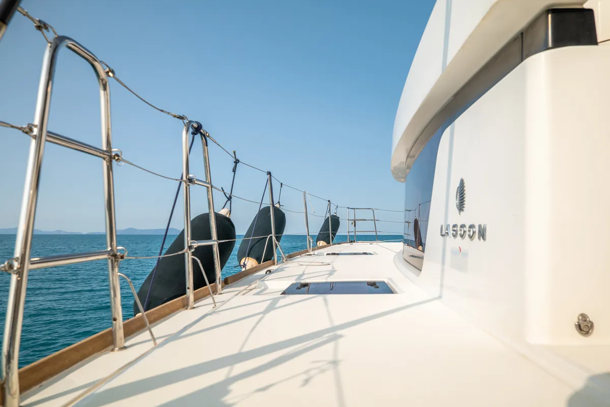 Deck of Fico - Premium line , a Lagoon 52F catamaran at Tonnarella, Italy