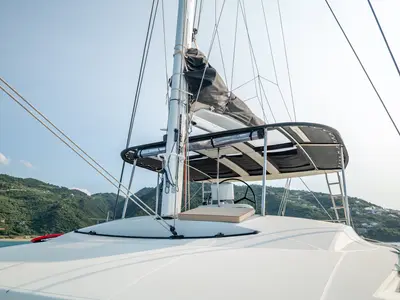 Deck of Fico - Premium line , a Lagoon 52F catamaran at Tonnarella, Italy