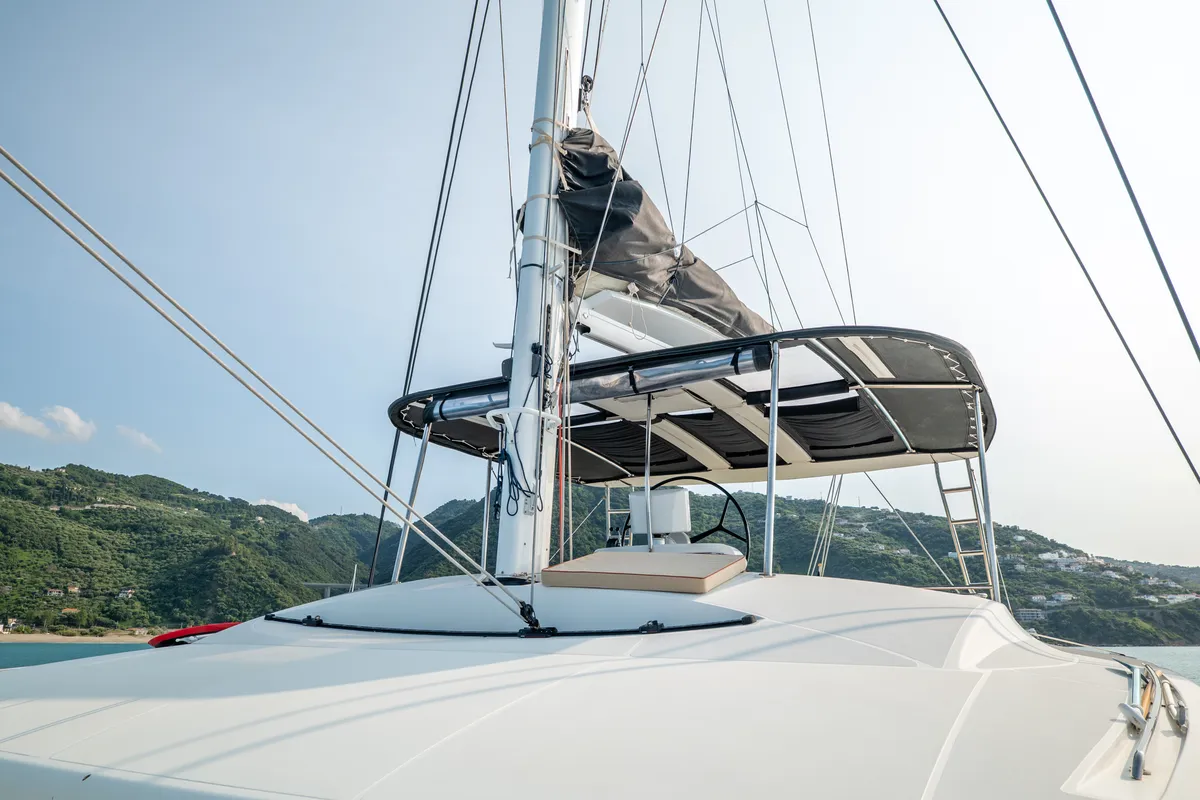 Deck of Fico - Premium line , a Lagoon 52F catamaran at Tonnarella, Italy
