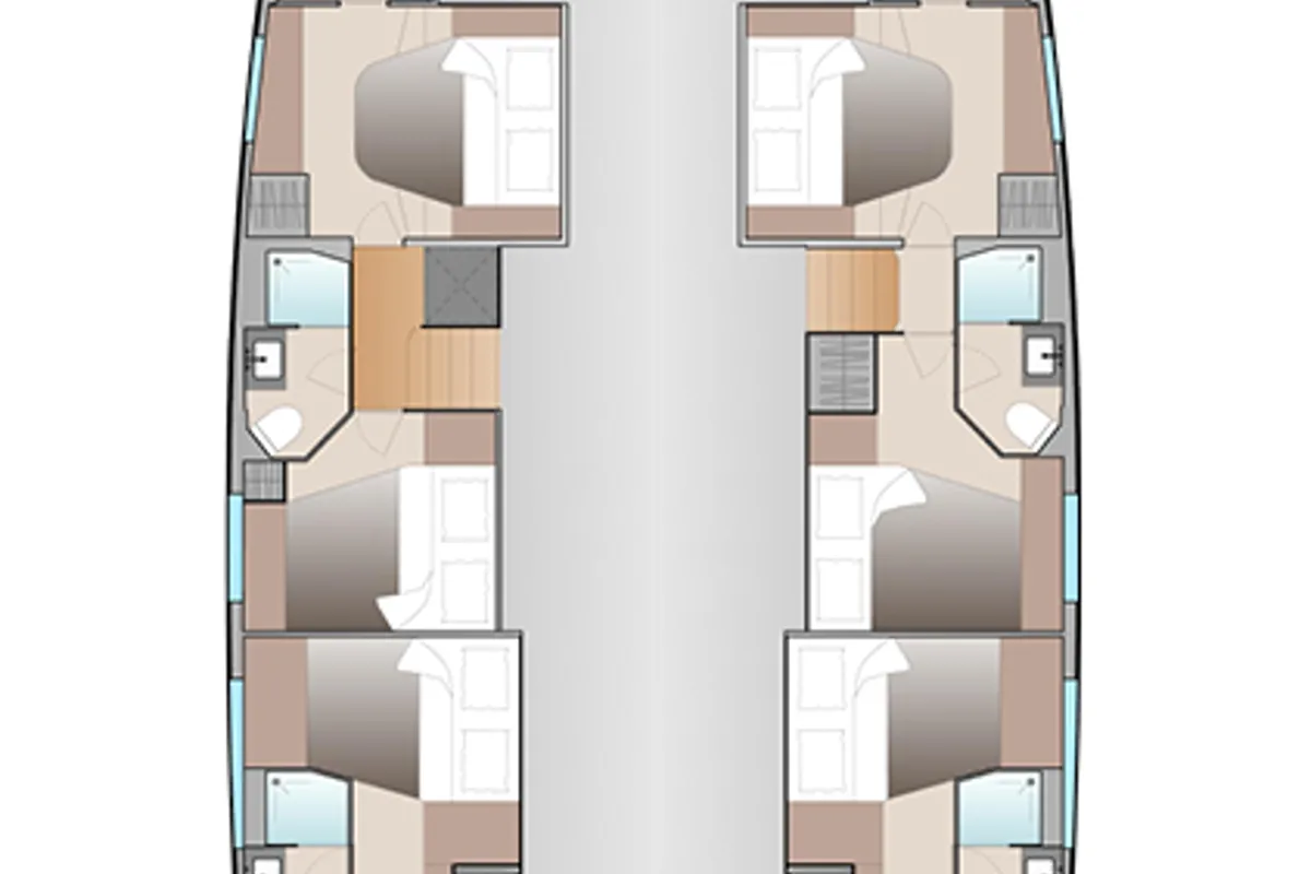Floor plan of Tranquillity II, a Fountaine Pajot Aura 51 catamaran at Preveza, Greece