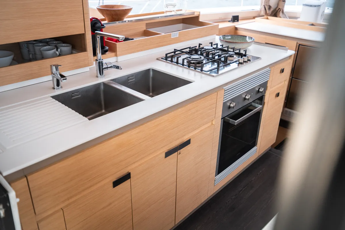 Galley of Tranquillity II, a Fountaine Pajot Aura 51 catamaran at Grand Anse, Grenada