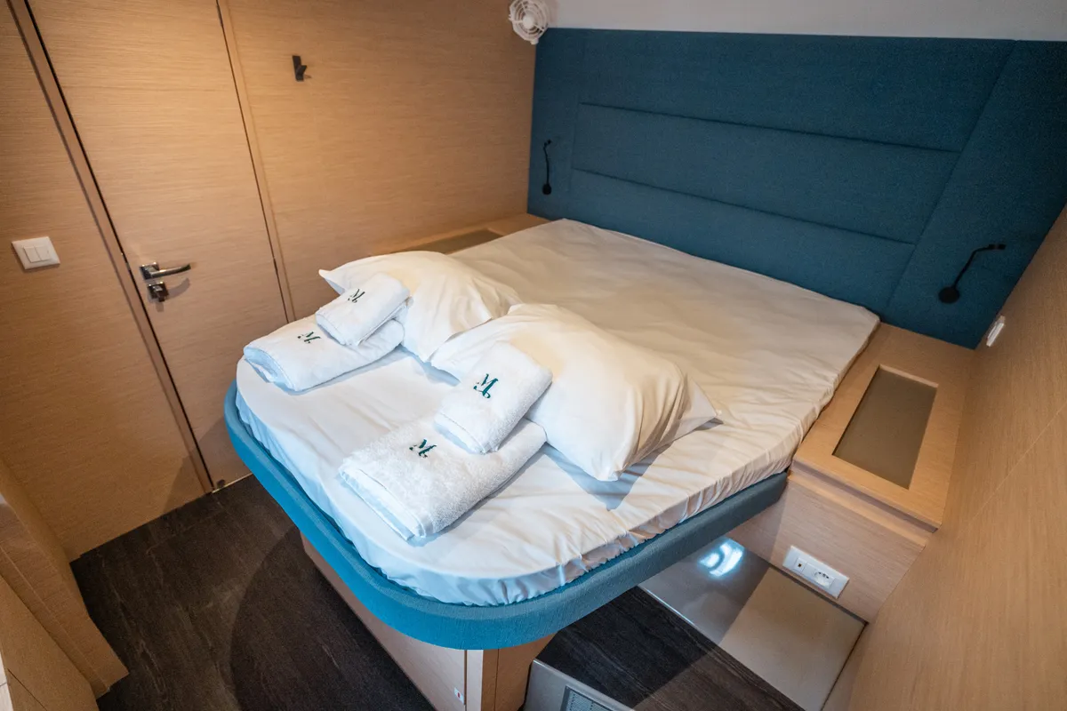 Cabin on Tranquillity II, a Fountaine Pajot Aura 51 catamaran at Grand Anse, Grenada