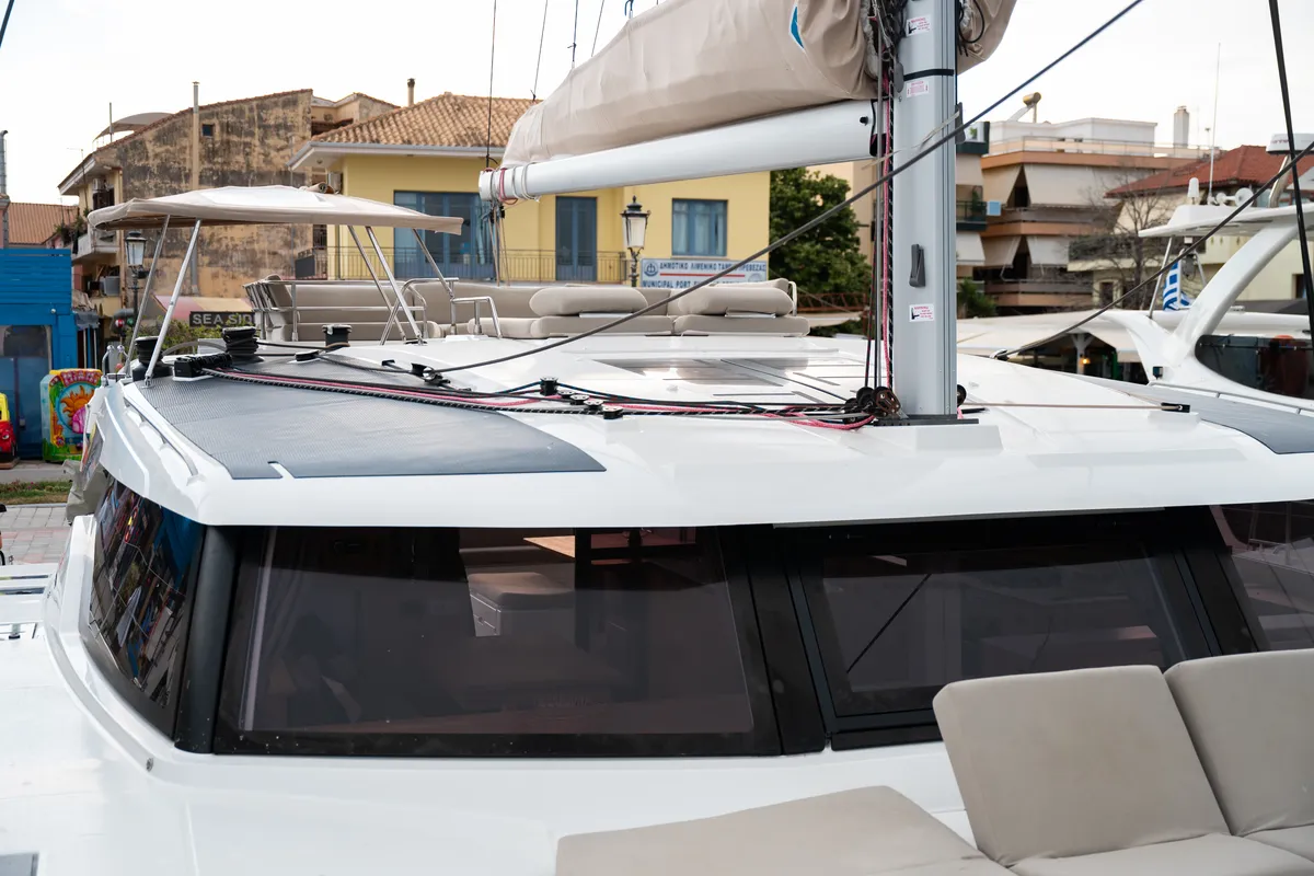 Deck of Tranquillity II, a Fountaine Pajot Aura 51 catamaran at Grand Anse, Grenada