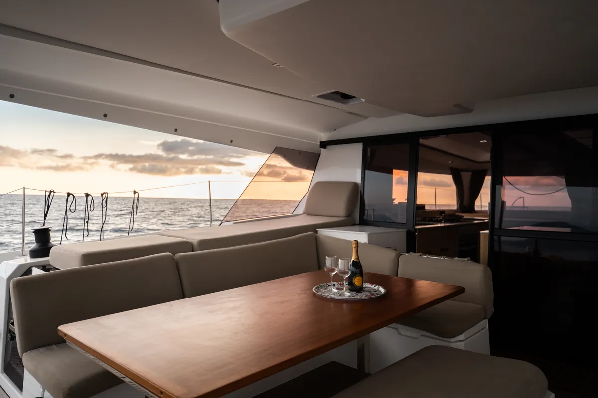 Deck of Tranquillity II, a Fountaine Pajot Aura 51 catamaran at Grand Anse, Grenada