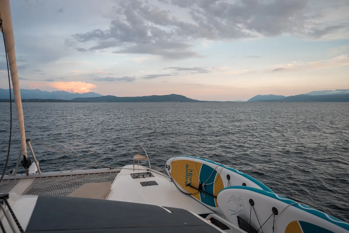 Deck of Tranquillity II, a Fountaine Pajot Aura 51 catamaran at Grand Anse, Grenada