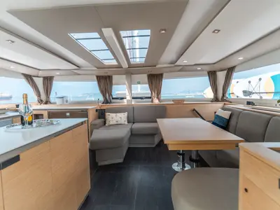 Salon of Tranquillity II, a Fountaine Pajot Aura 51 catamaran at Grand Anse, Grenada