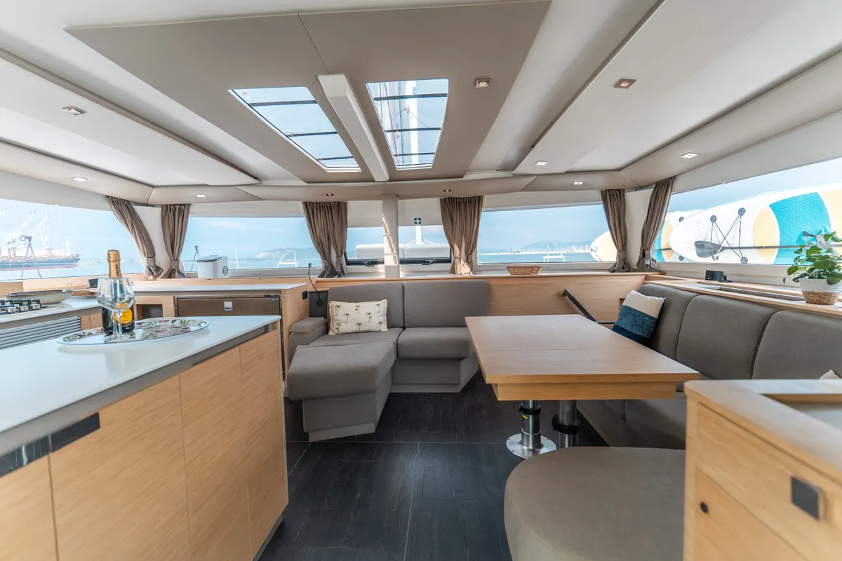 Salon of Tranquillity II, a Fountaine Pajot Aura 51 catamaran at Grand Anse, Grenada