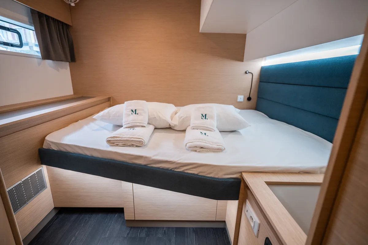 Cabin on Tranquillity II, a Fountaine Pajot Aura 51 catamaran at Grand Anse, Grenada