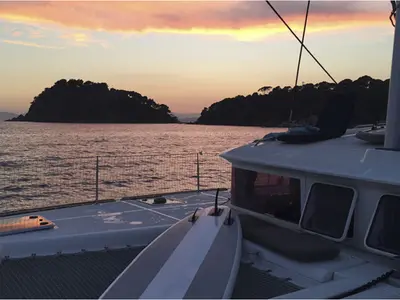 Deck of Maya, a Lagoon 400 catamaran at Plan-d'Aups-Sainte-Baume, France