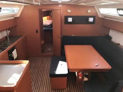 Salon of S/Y Amelia, a Bavaria Cruiser 46 sailboat at Kos, Greece