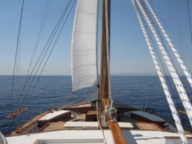 Deck of Aegeas, a Gulet Motor sailer sailboat at Athens, Greece