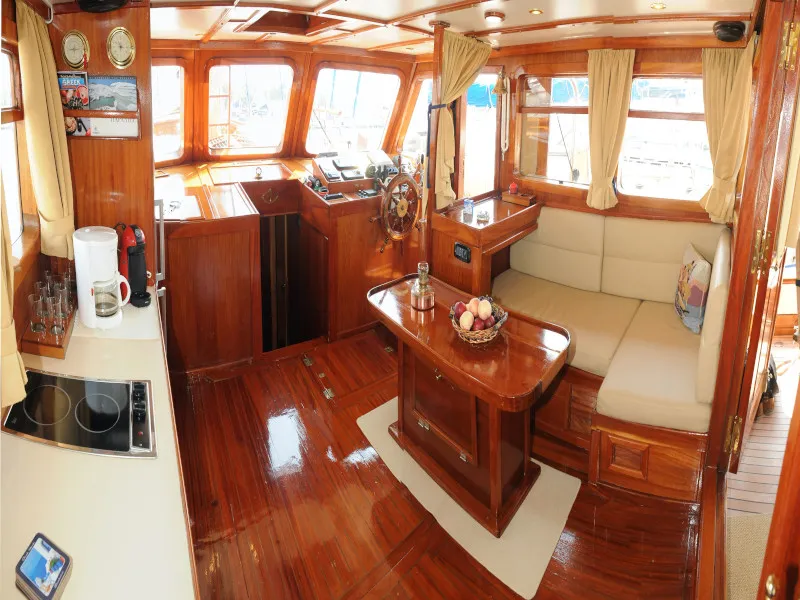 Salon of Aegeas, a Gulet Motor sailer sailboat at Athens, Greece