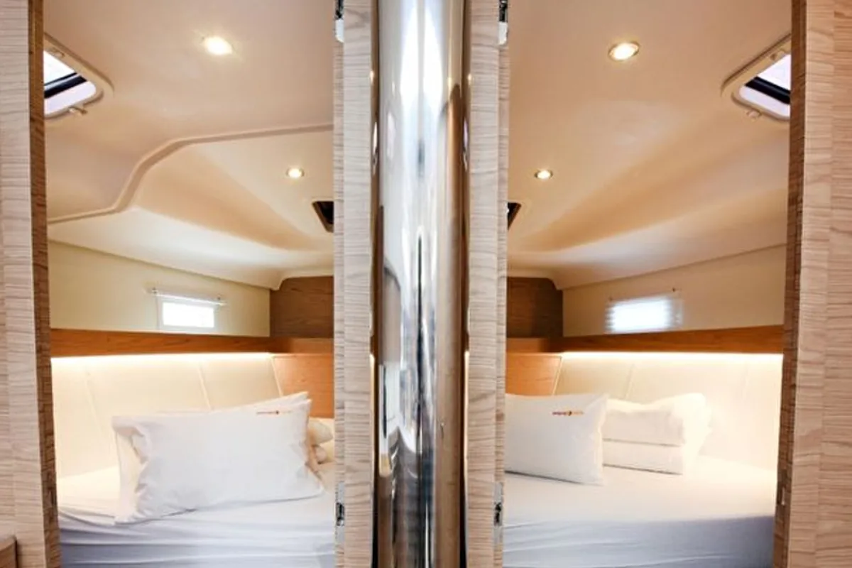 Cabin on Mojito, a Elan Impression 50 sailboat at Zadar, Croatia