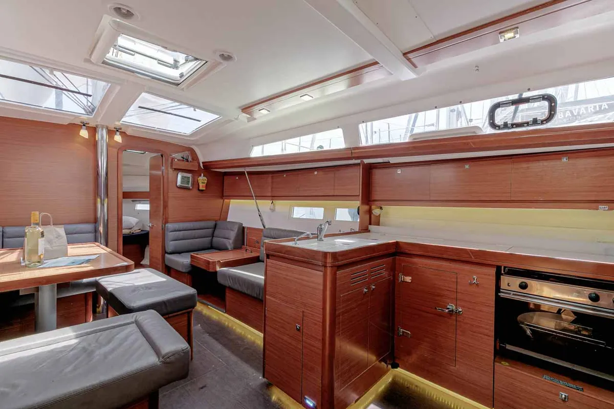 Galley of Southern Nights, a Dufour 412 sailboat at Kontokali, Greece